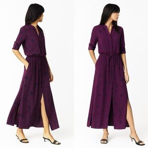 Vince Silk Plum Geometric Printed Tie Front Maxi Dress